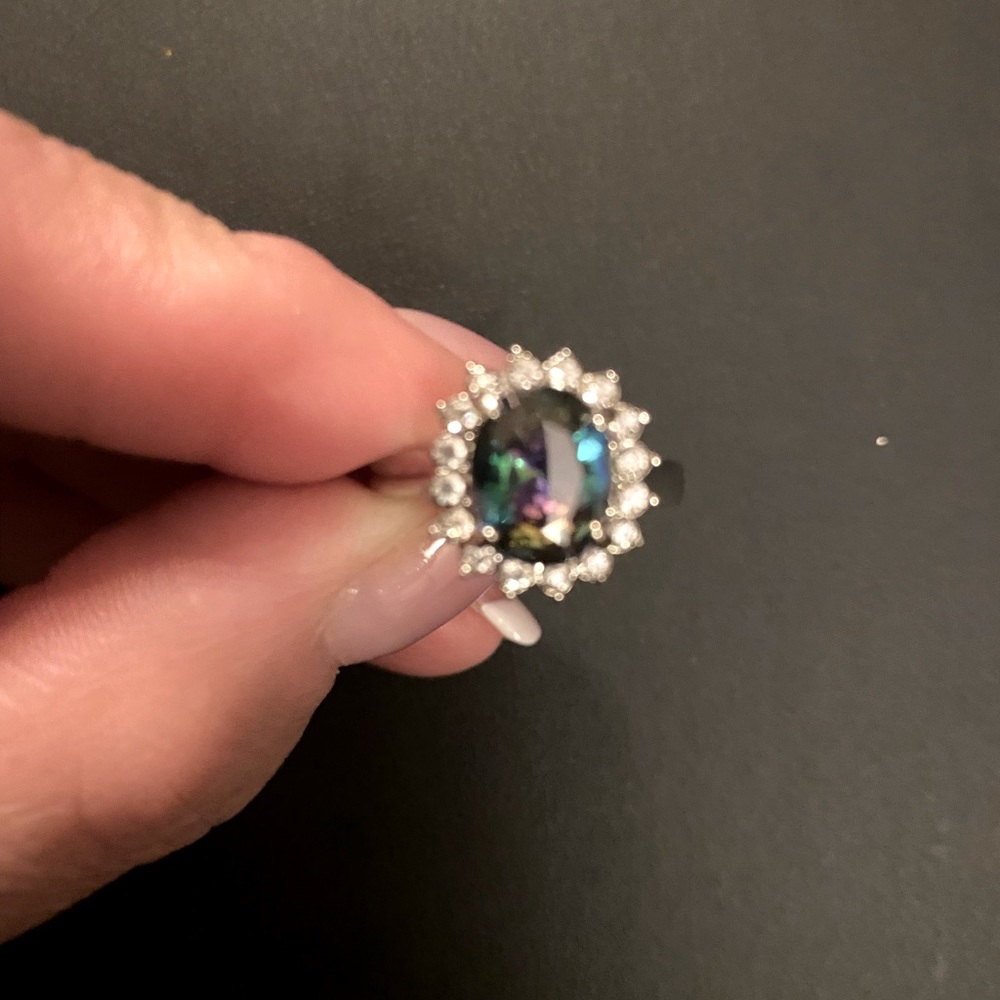 Mystic Topaz 925 Silver Rings Fashion White Sapphire Wedding Women Rings Size 8